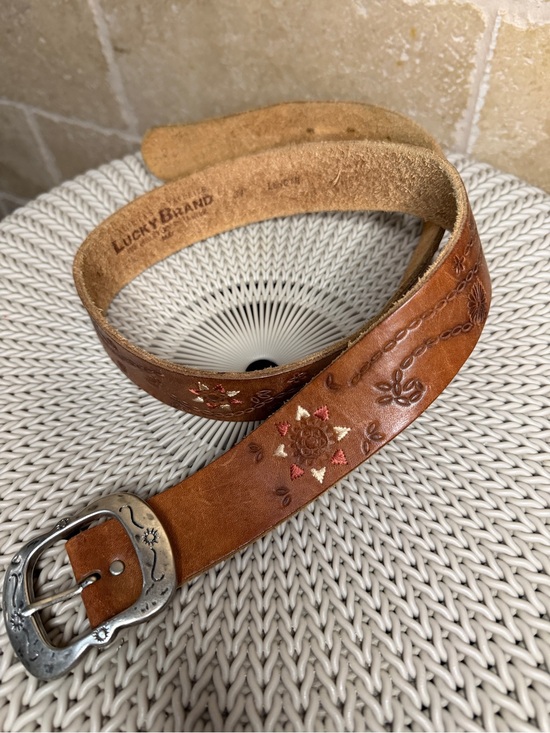 Lucky Brand Vintage Leather Camel and Tan Belt with Embroidered Woven Accents main image 7